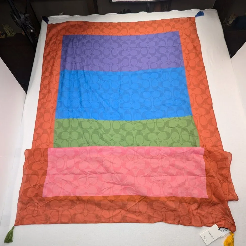 Authentic NWT Color block Signature Sarong Coach Scarf ((RARE))